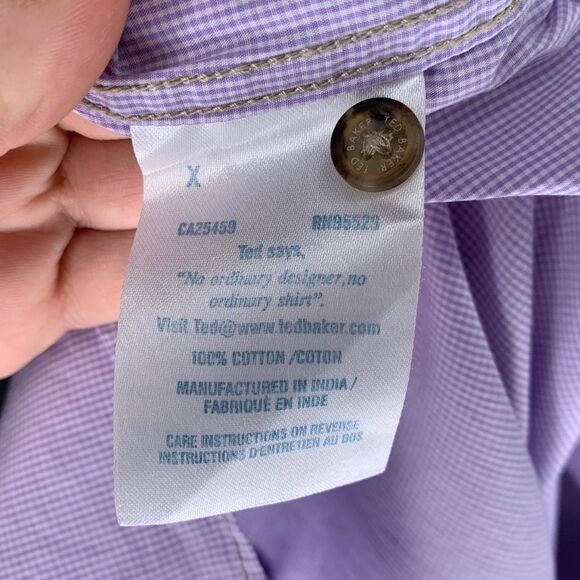 Ted Baker London Short Sleeve Lilac Gingham Button Down Size 6 - Picture 6 of 6
